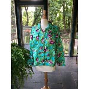 Lucy & Laurel Woman Linen Jean Jacket Floral 1X